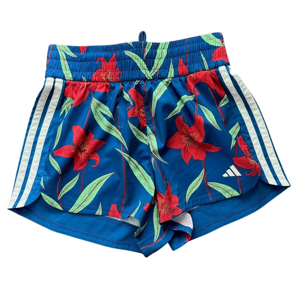Adidas x Farm Rio Three Stripe High Waisted Running Short Green Floral Size M